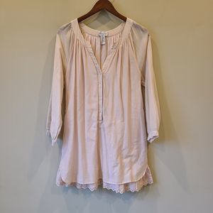 Soft Surroundings Womens Silk Blend Popover Tunic Top Pink Small Eyelet Lace